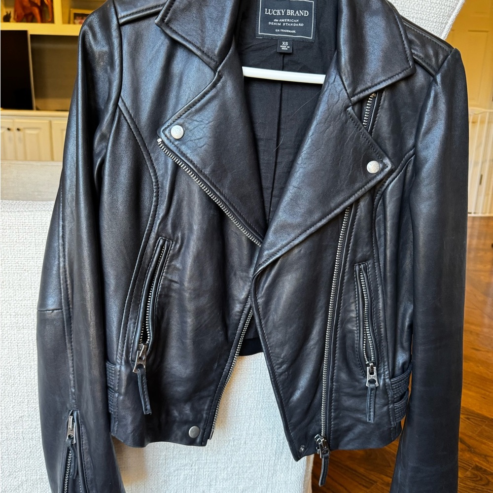 Lucky Brand Black Leather Motorcycle Jacket